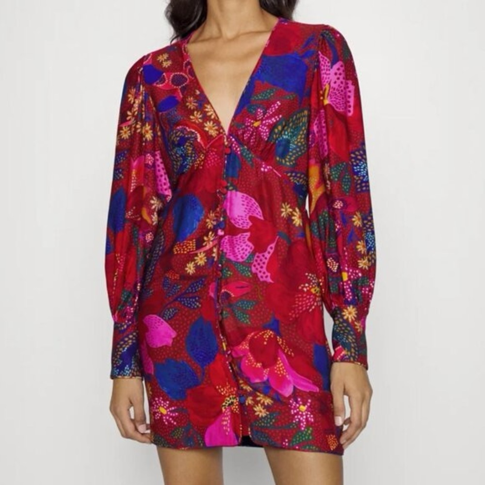 FARM Rio Red Floral-Print Mini Dress with Pink & Blue Accents